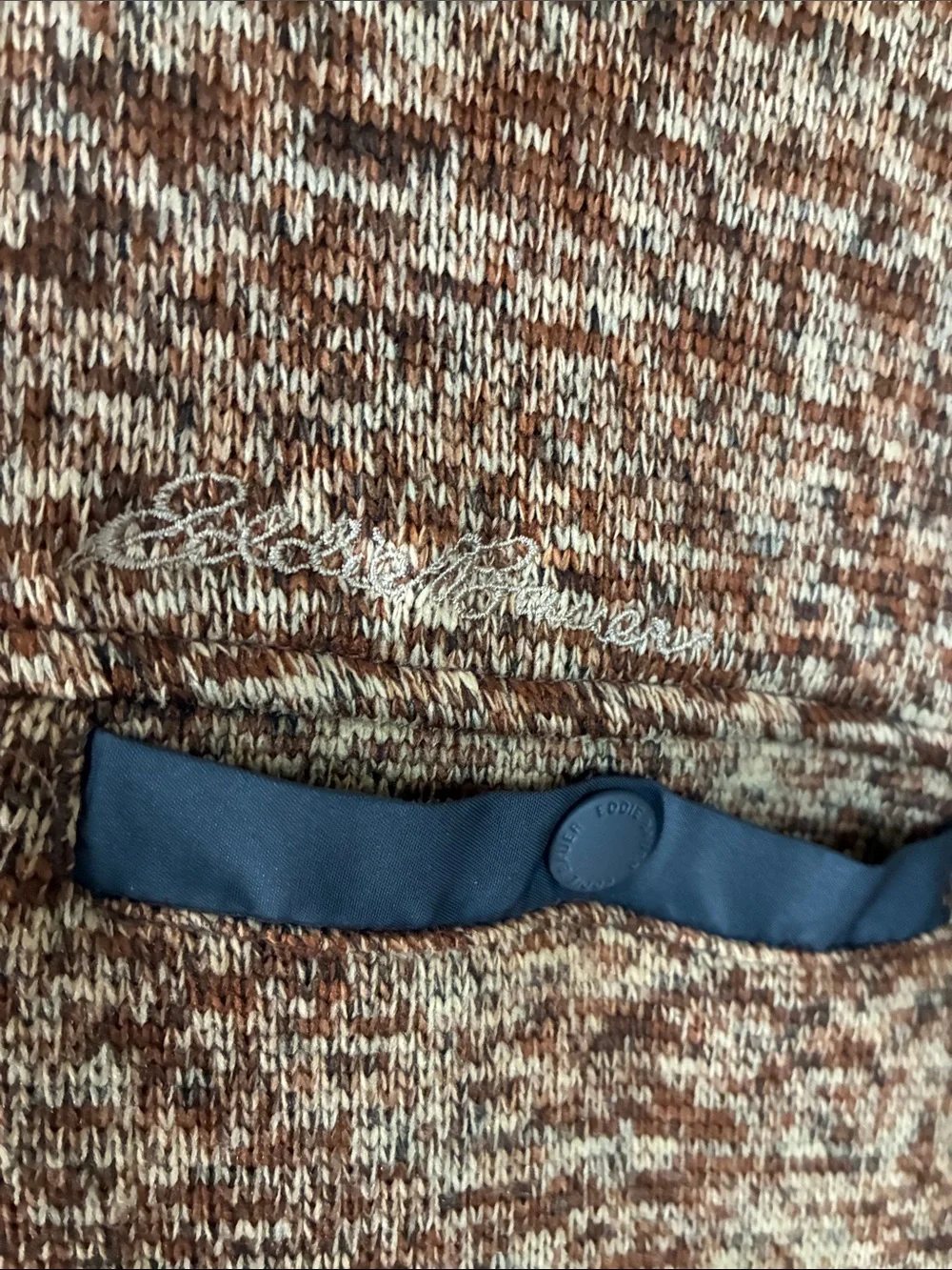Eddie Bauer Men’s Large Brown Sweater Fleece Quarter Zip Pullover With Navy Trim